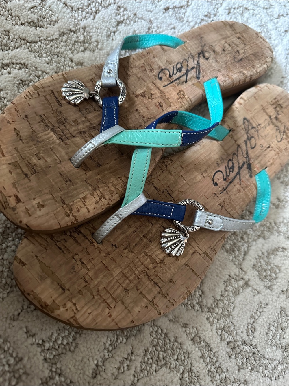 Brighton Turquoise, Teal & Navy Cork-Style Thong Sandals
